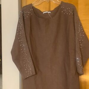 Brown Sweater with Rhinestone Sleeves